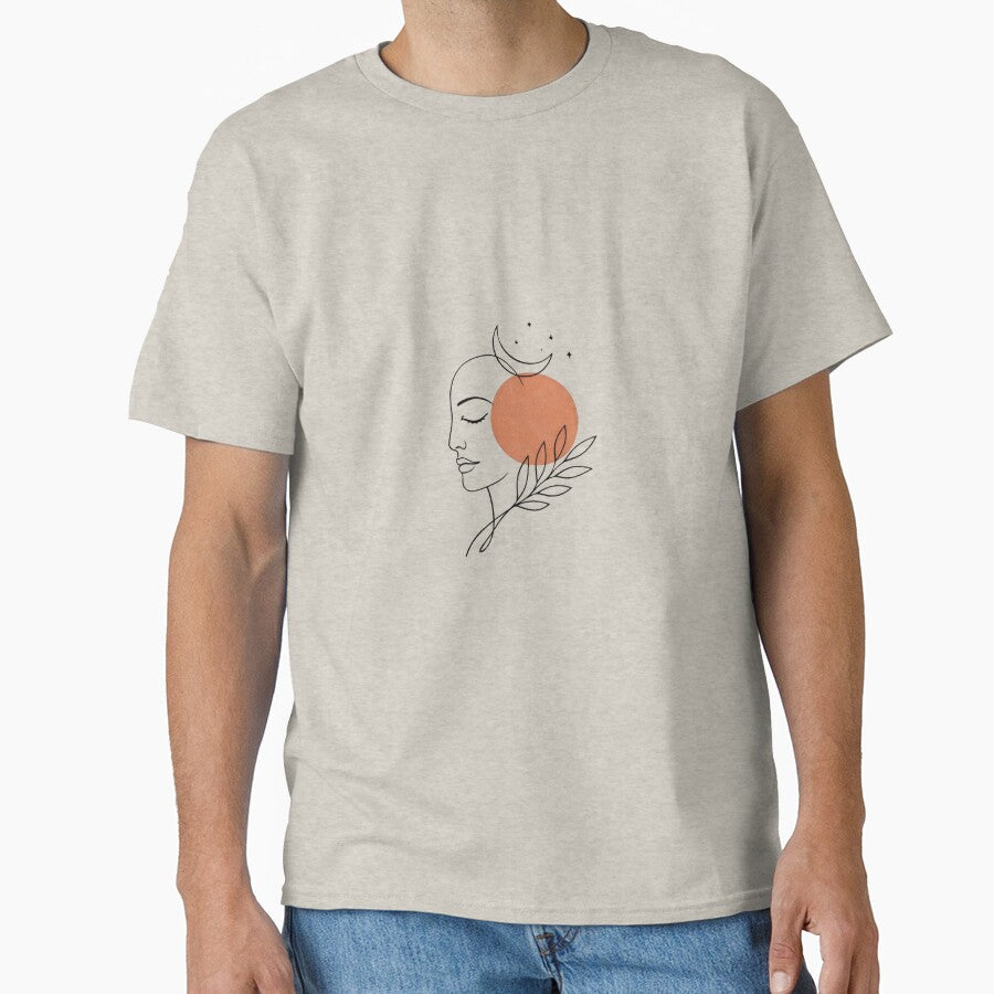 Minimalist Moon Face Line Art Boho Design by AuraGraphicsIn
