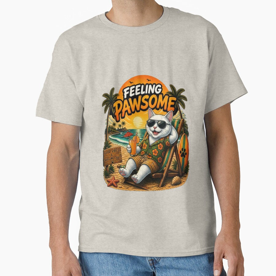 Solid White Cat Beach Design – Feeling Pawsome Summer Vibes Vacation Dog by PixelsPaws