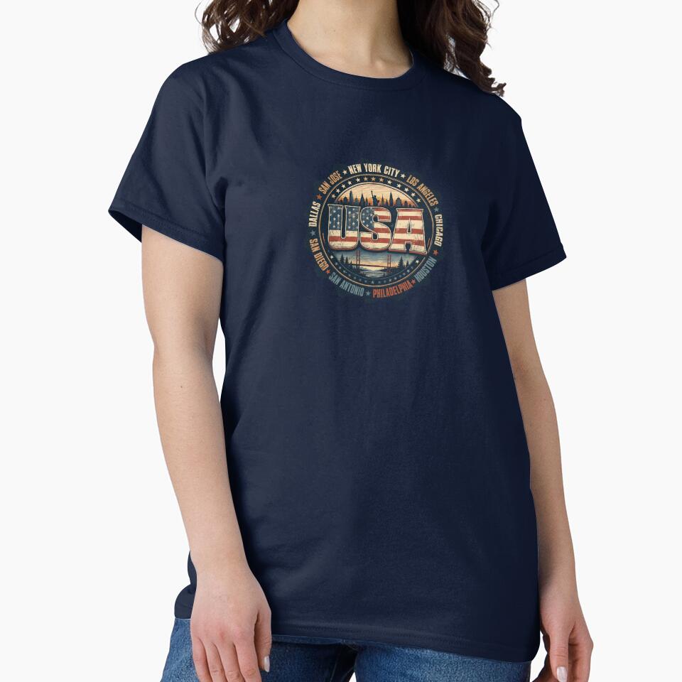 Vintage USA Cities Patriotic American Flag Travel Design by reanacreations