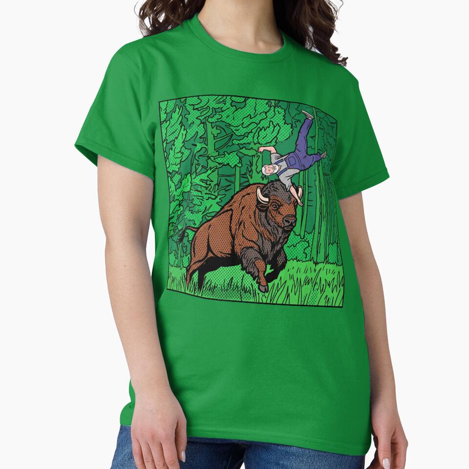Pop Art Comic Style Bison Tossing Man Halftone by Terry Bain