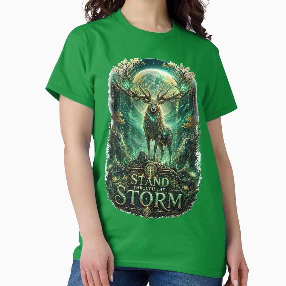 Eternal Elk - Stand Through The Storm | Enchanted Forest Fantasy T-Shirt by AtomicThreadCo