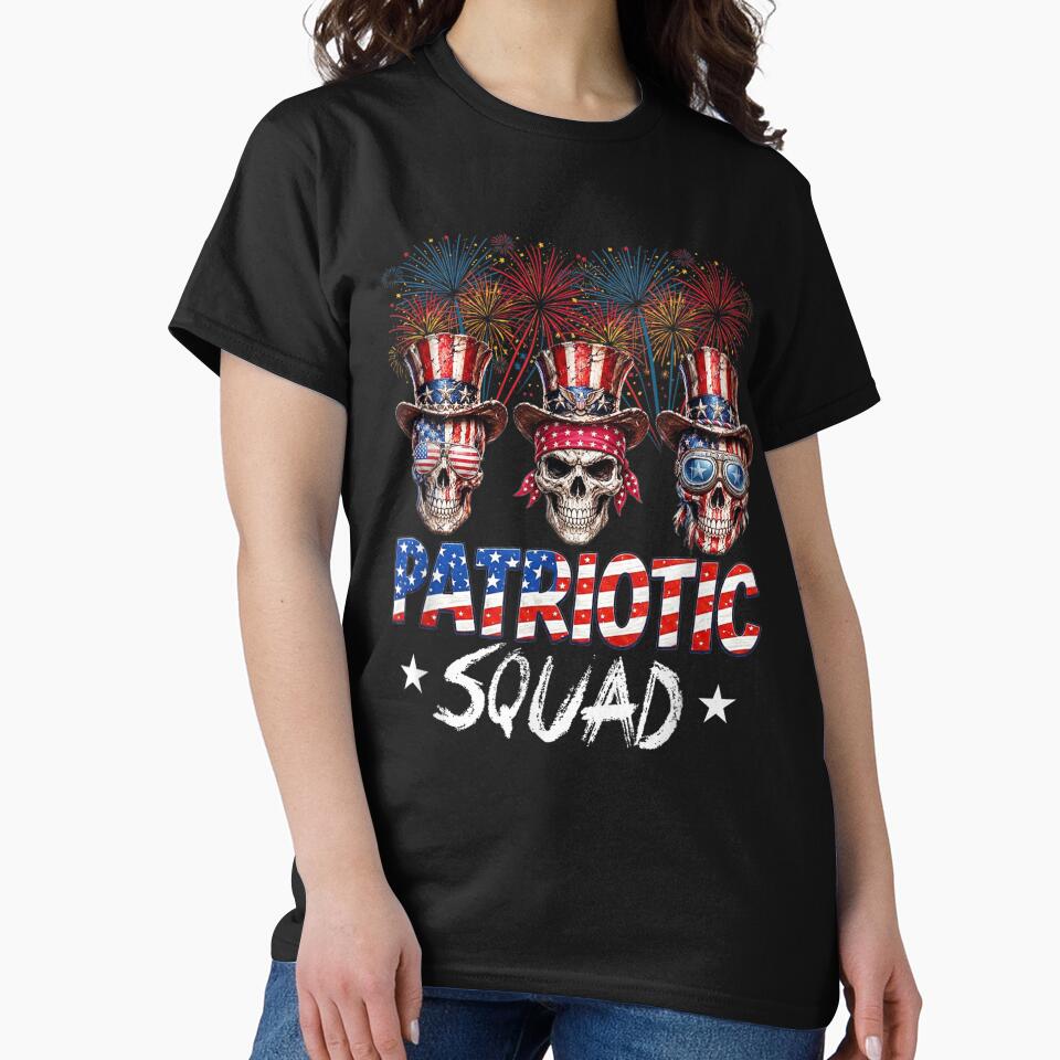 Patriotic Skull Squad Vintage American Flag 4th of July Fireworks by kiralynstration