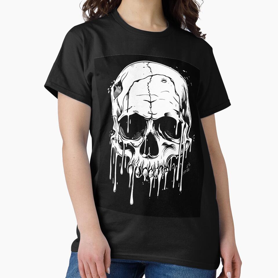 Melting Skull – Black and White Gothic Horror Art by inkoutninja