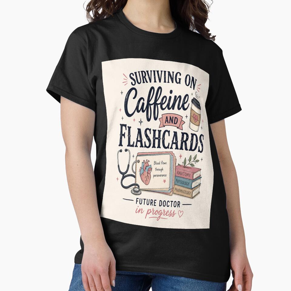 Surviving on Caffeine and flashcards Future Doctor in Progress  Classic T-Shirt Medical Students by Lulu Shop