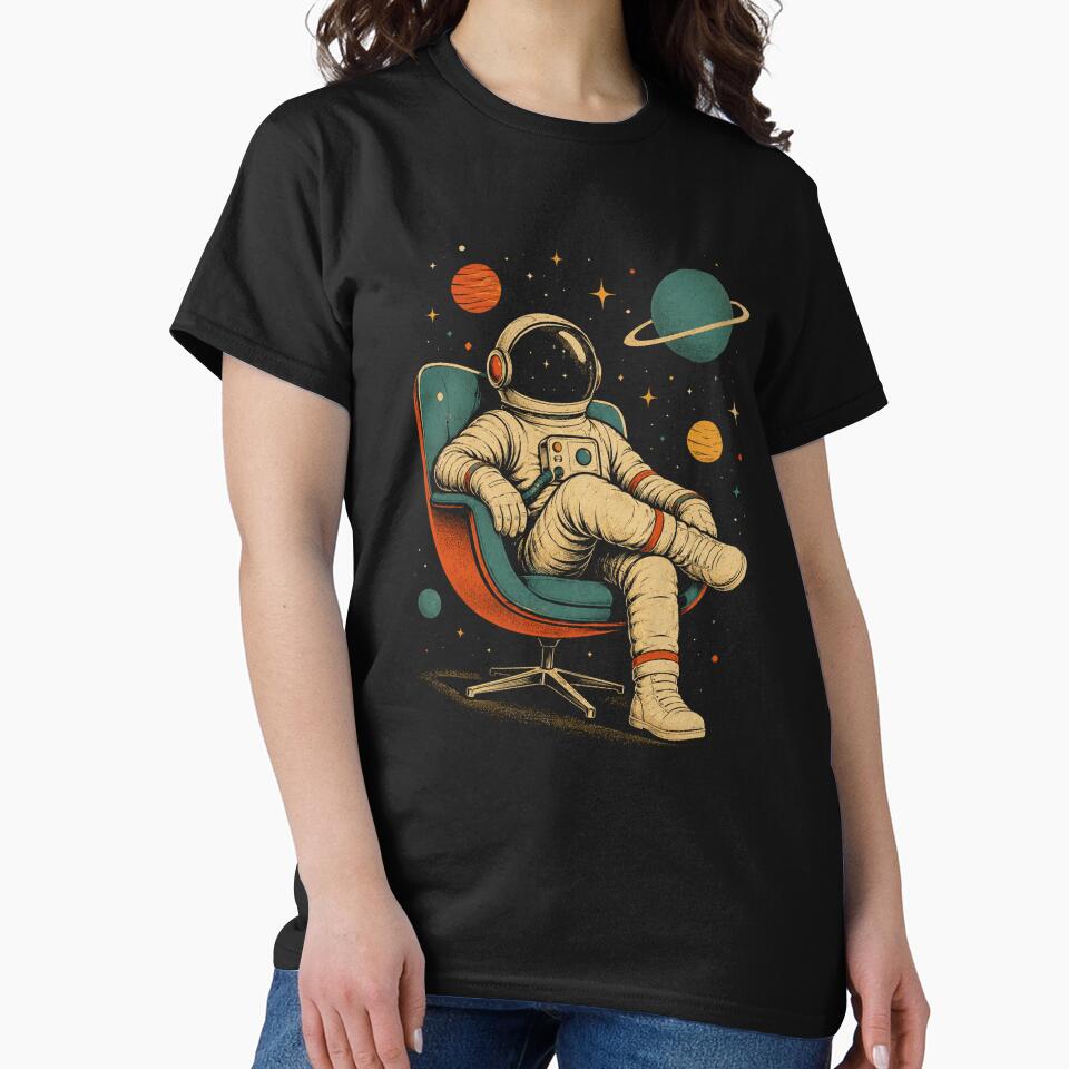 Retro Astronaut Relaxing In Space Vintage Cosmic Chair by Moizento