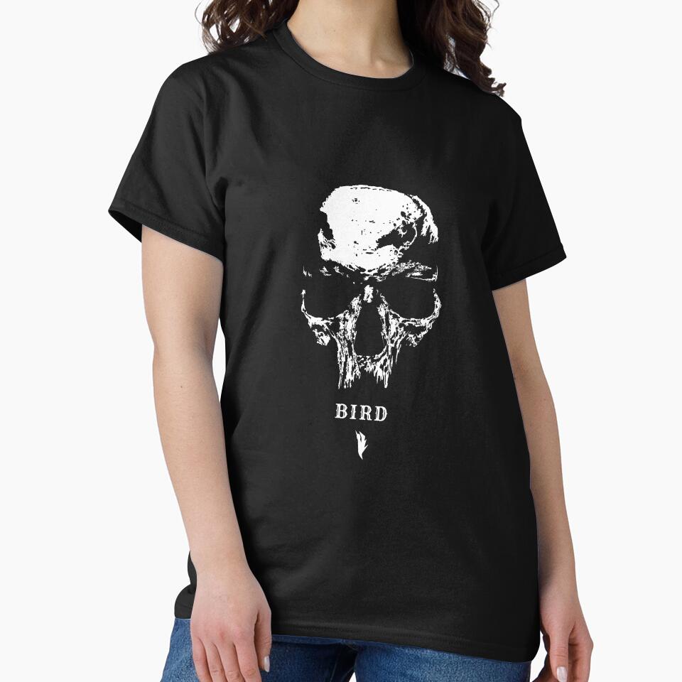 BIRD Original Distressed White Skull Logo T-Shirt by shopBird