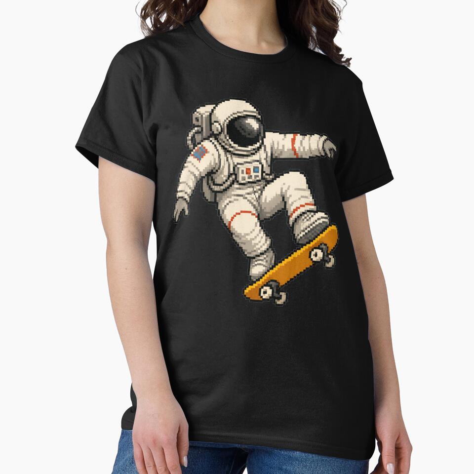 Pixel Art Astronaut Skateboarding Retro Gamer Design by DjFreeq