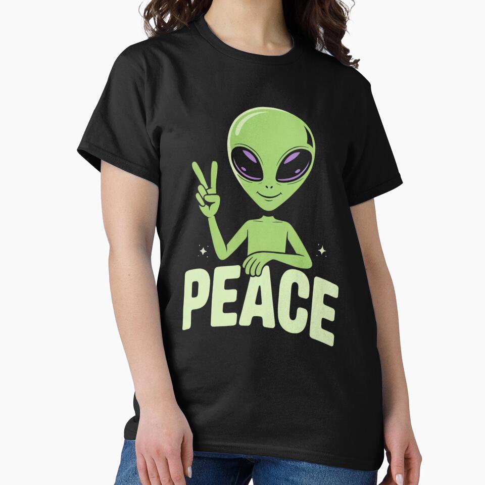 Friendly Lime-Green Alien Peace Sign – Cosmic Vector Art with Glowing Text by ARTReMi