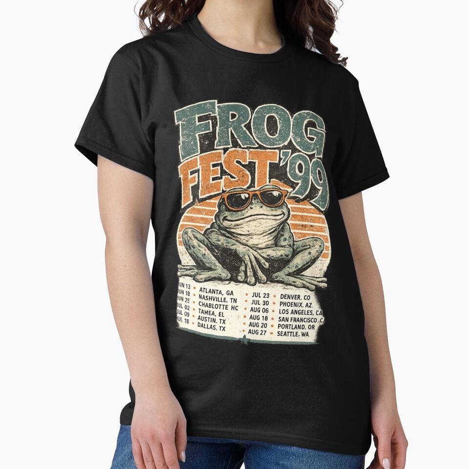 Frog Fest 99 Vintage Retro Frog Music Festival Graphic T-Shirt by Moss & Mellow