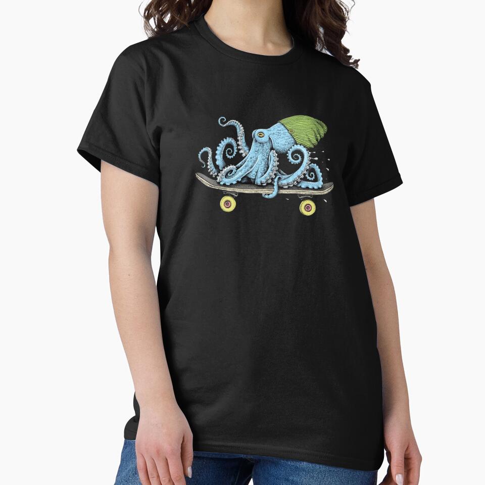 Cool Skateboarding Octopus in Beanie – Vintage Ocean Street Style T-Shirts by HomeFarShop
