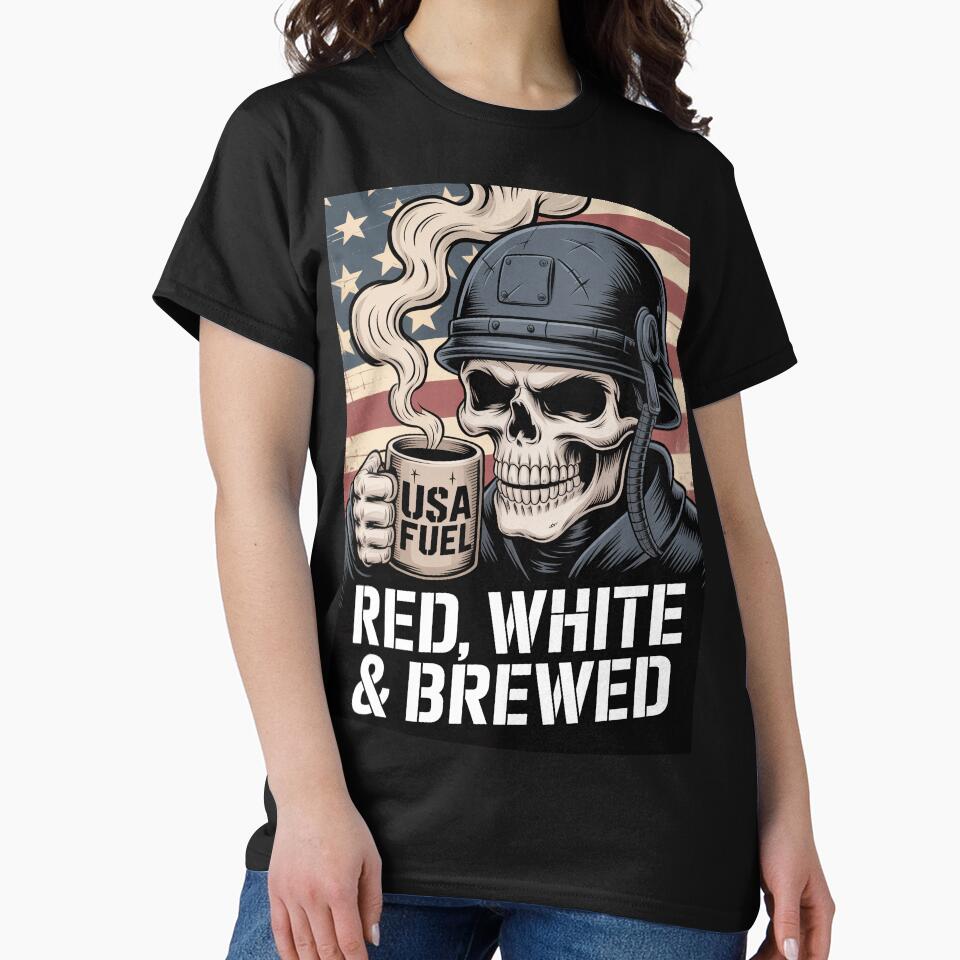 Patriotic Tactical Skull Coffee Cartoon by OldGloryForge