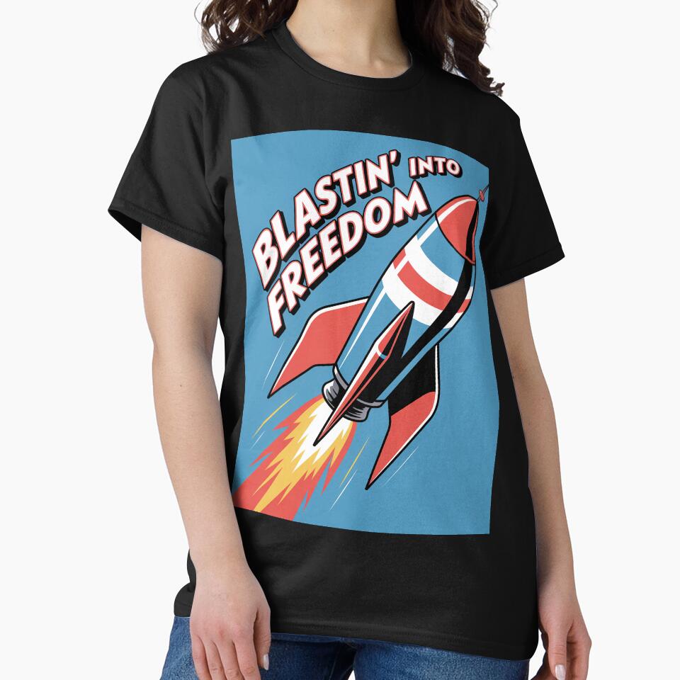 Blastin’ Into Freedom – Retro Patriotic Rocket by OldGloryForge