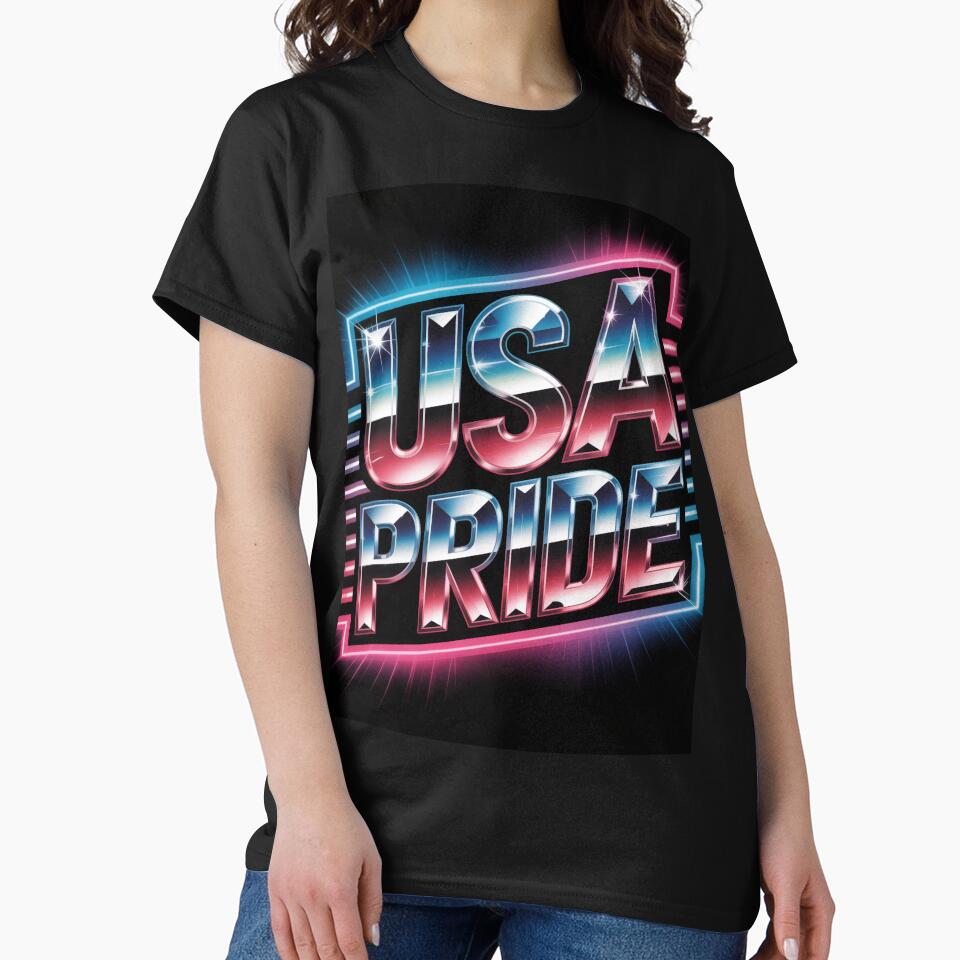 USA Pride Retro 80s Chrome Neon Patriotic by OldGloryForge