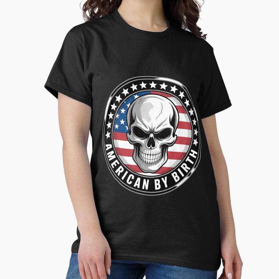 American By Birth Patriotic Skull Badge by OldGloryForge