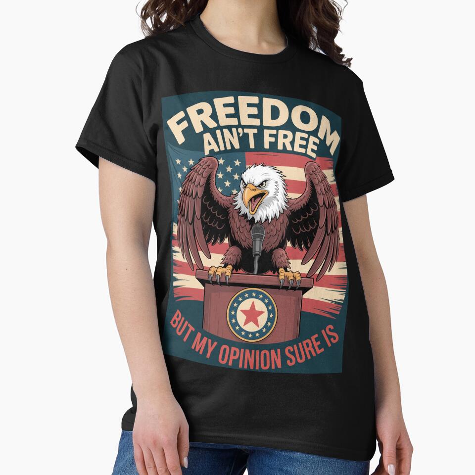Freedom Ain’t Free Patriotic Eagle Podium Cartoon by OldGloryForge