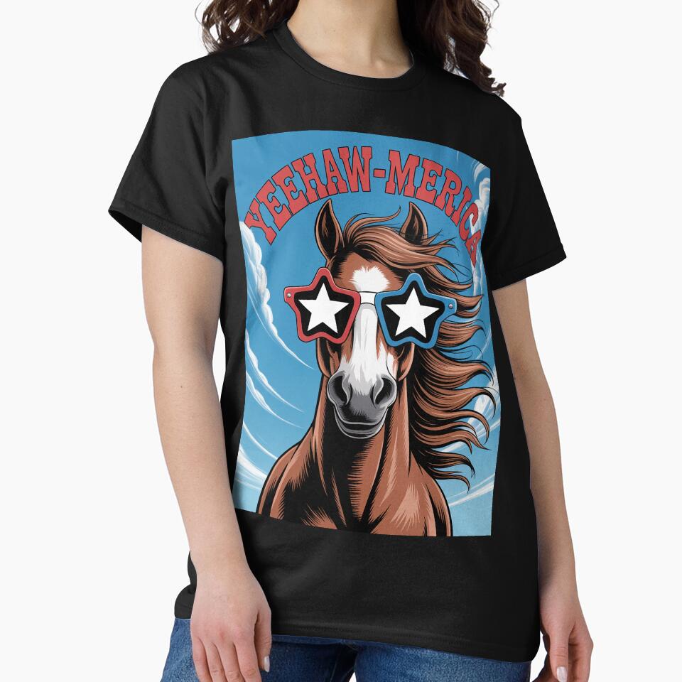 Funny Horse With Star Shades – “Yeehaw‑merica” by OldGloryForge