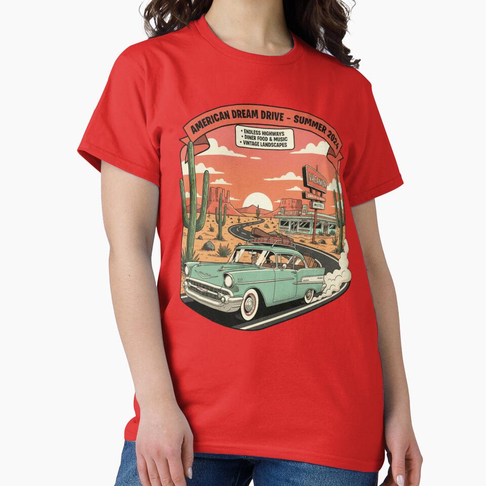 American Dream Drive Summer Vintage Road Trip Retro Car Desert Adventure Design by ObsidianUruk