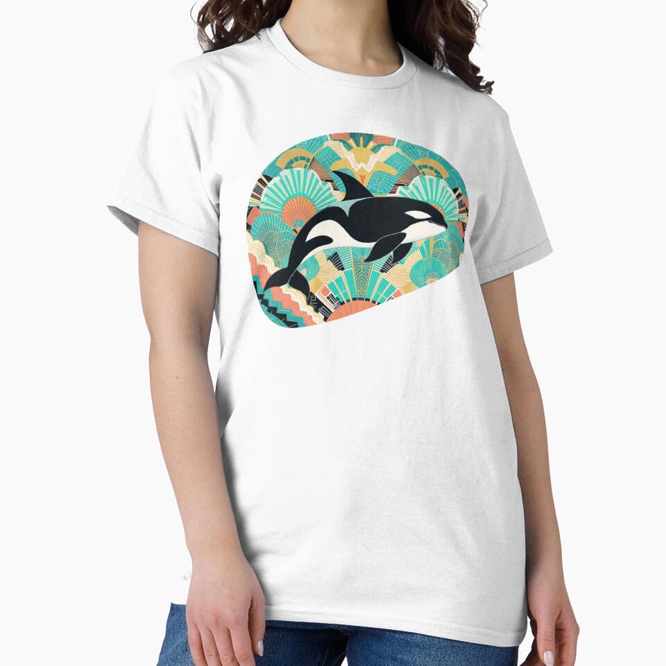 Retro Art Deco Orca – Geometric Mosaic Ocean Dream by FIREDesignsPOD