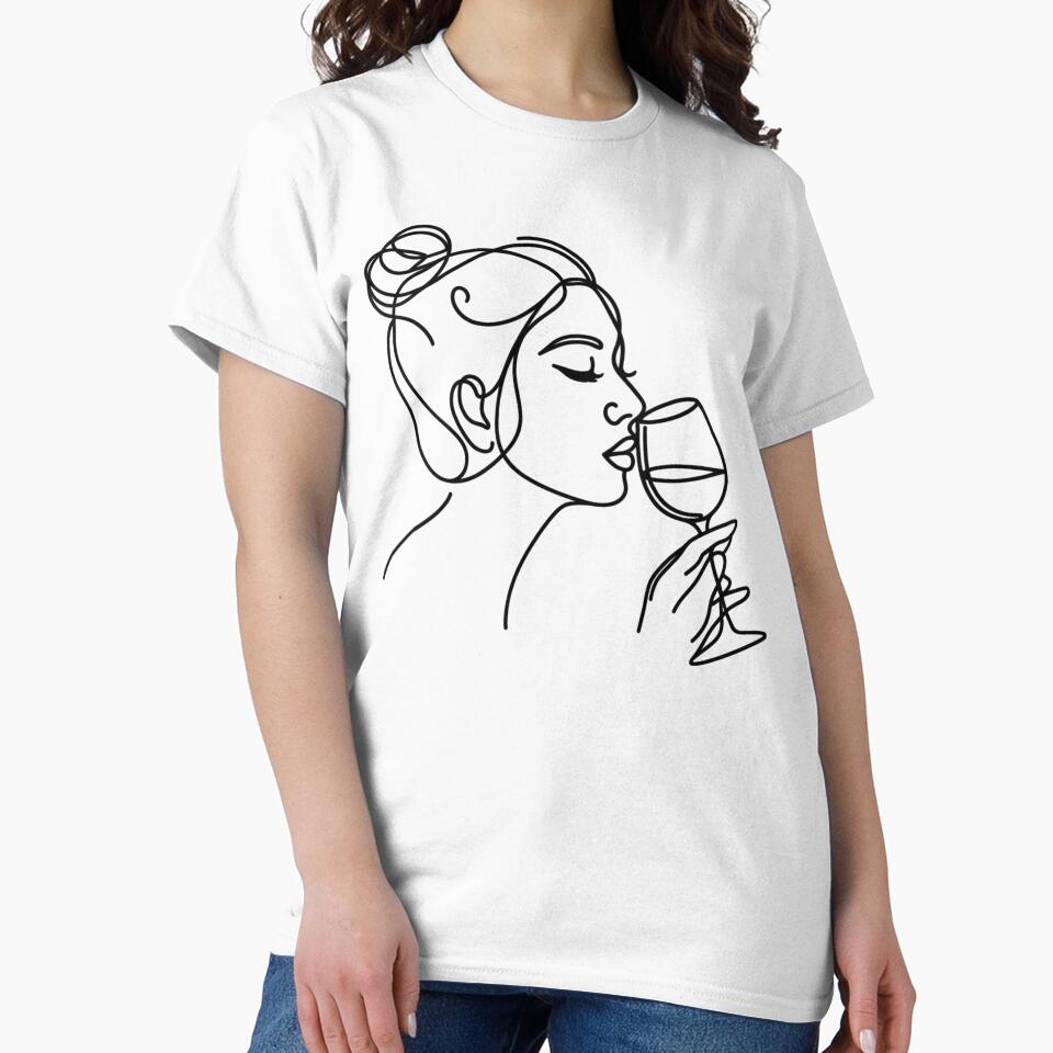 One line woman with wine, Abstract minimal female single line art by MusesWhispers