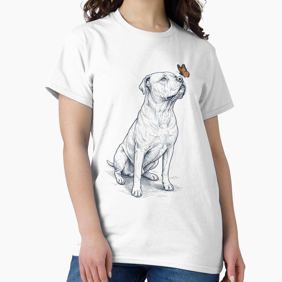 Vintage American Bulldog with Butterfly Dog Lover by DoodleTortle