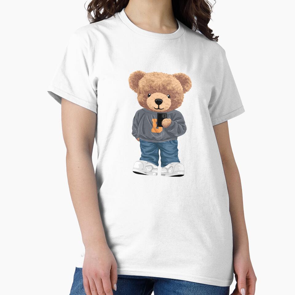 Cute teddy bear holding smartphone in casual outfit by Bhonard 21