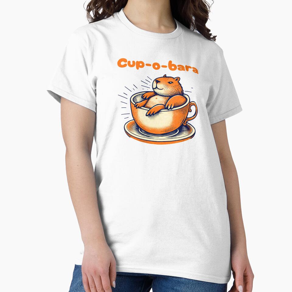 Cup-o-bara Cute Coffee Meme – Funny Retro Capybara Teacup Pun Art by FIREDesignsPOD