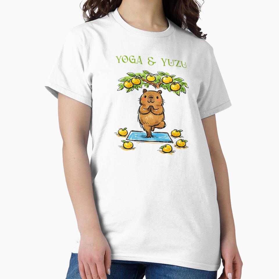 Yoga & Yuzu Cute Capybara – Kawaii Zen Tree Pose Animal Art by FIREDesignsPOD