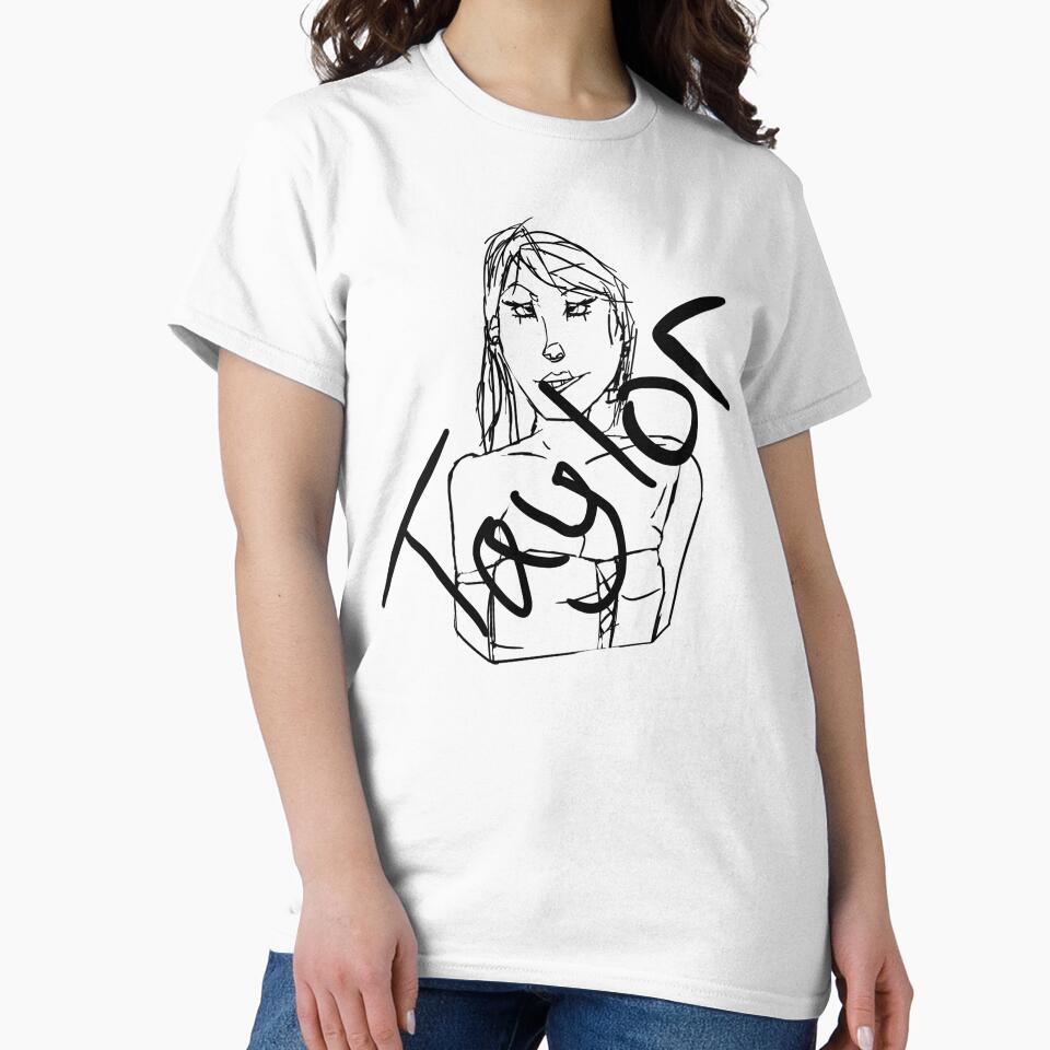 Sketch Style Woman T-Shirts, Casual Graphic Tees, Artistic Illustration Apparel, Modern Style Clothing, Unique Design Outfit by nickouthere