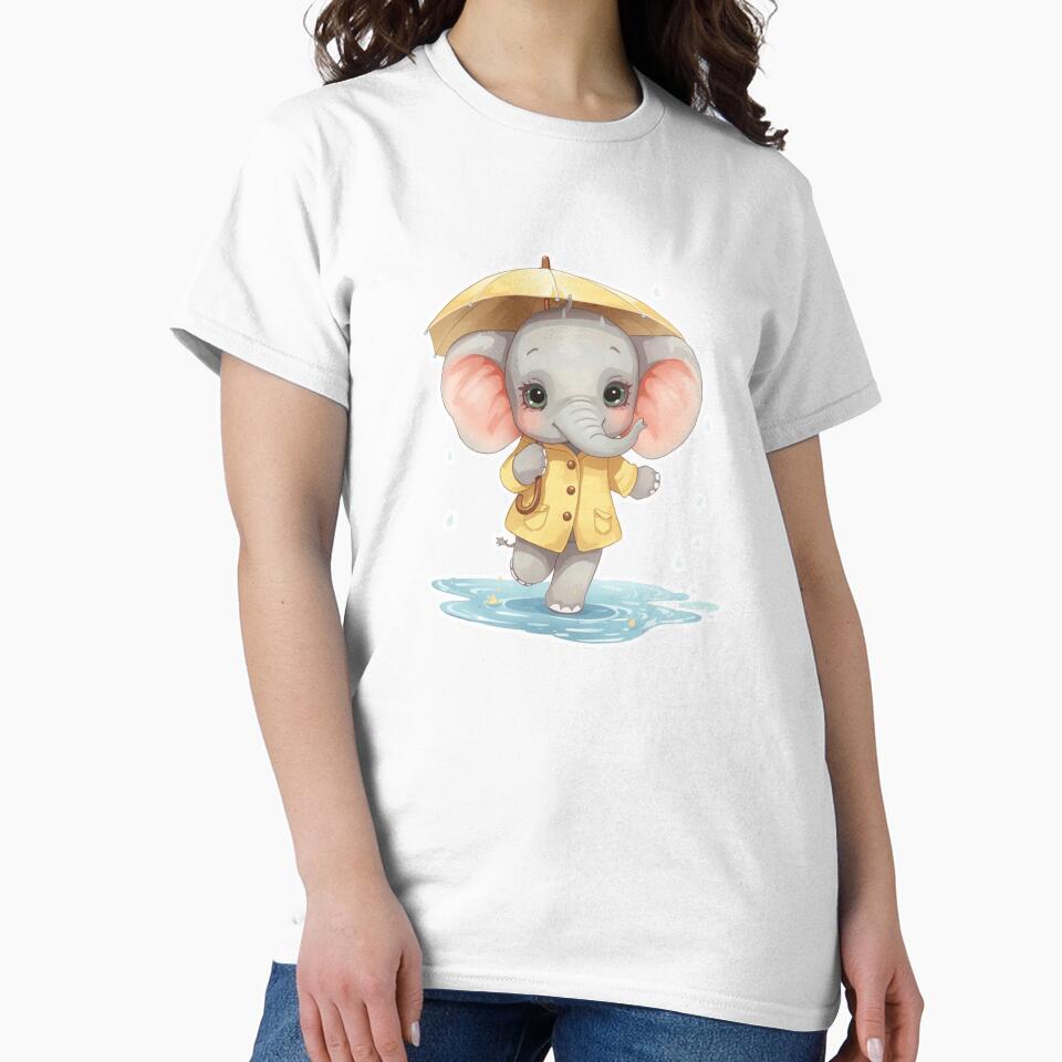 An Adorable Young Elephant - Soft Pastel Colors Rainy Day by DigitfanStudio