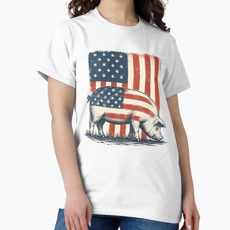Vintage American Flag Pig Farm Animal Patriotic Retro by Moizento