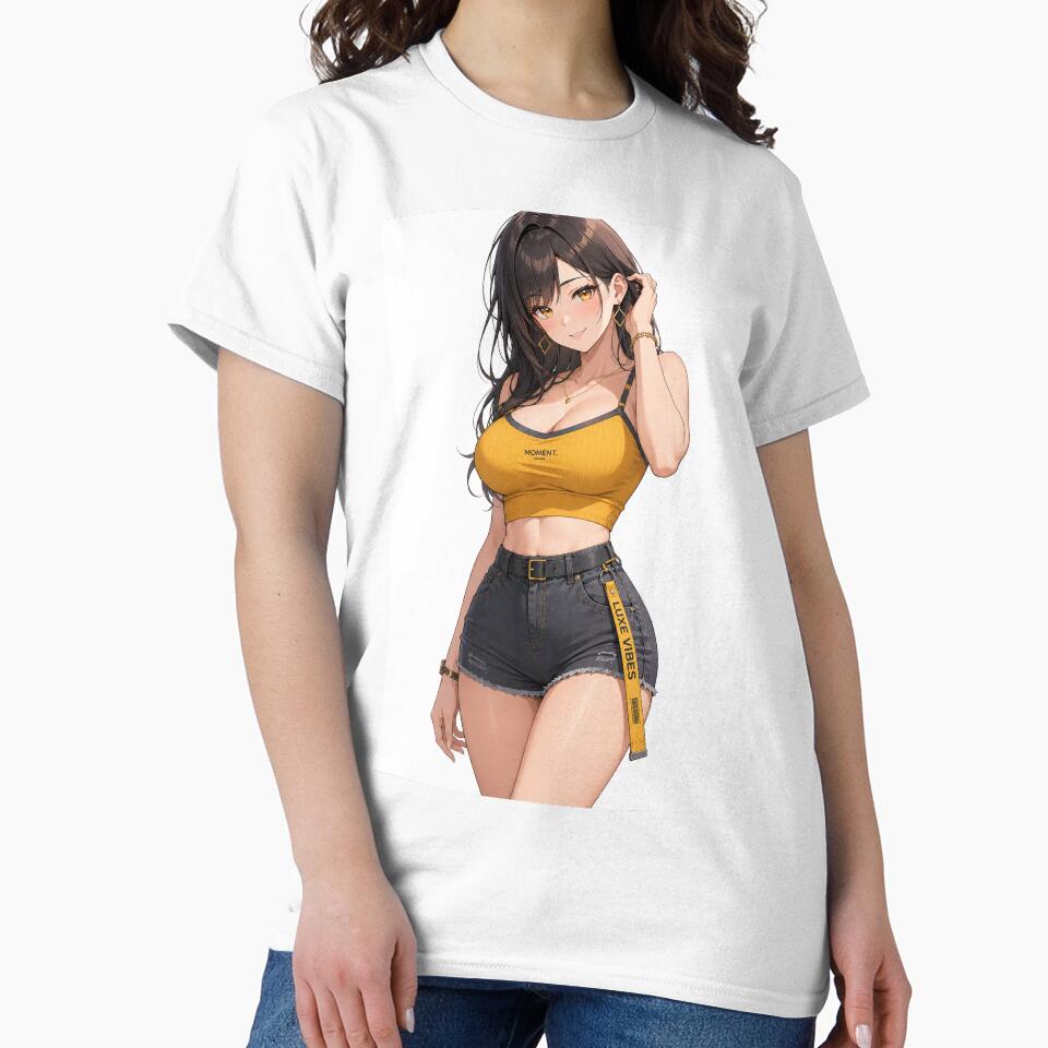 Stylish Anime Girl in Yellow Crop Top and Denim Shorts by iloveanimechibi