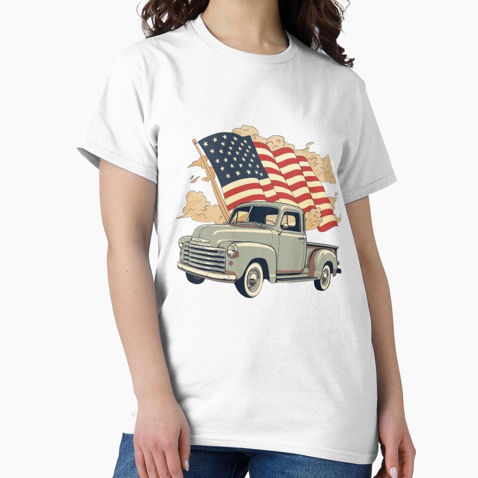 Classic Pickup Truck with Patriotic Sky by KapiPrint