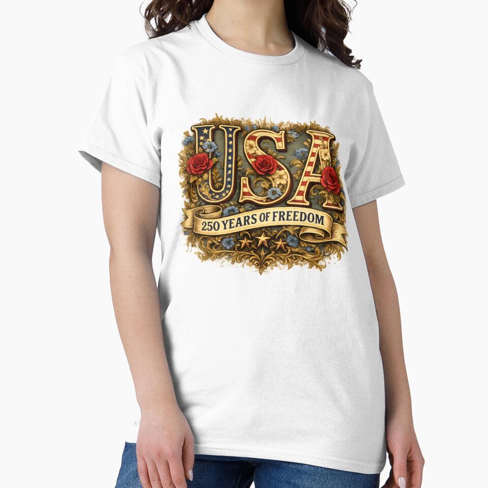 Retro USA 250 Years of Freedom Vintage Floral Patriotic 4th of July by MuniraWearify