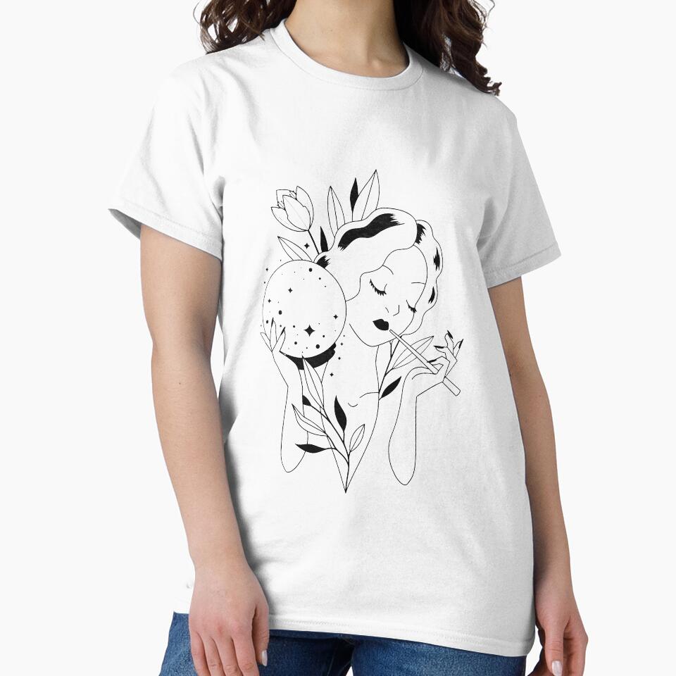 Minimalist line art - psychic girl by synthesizer