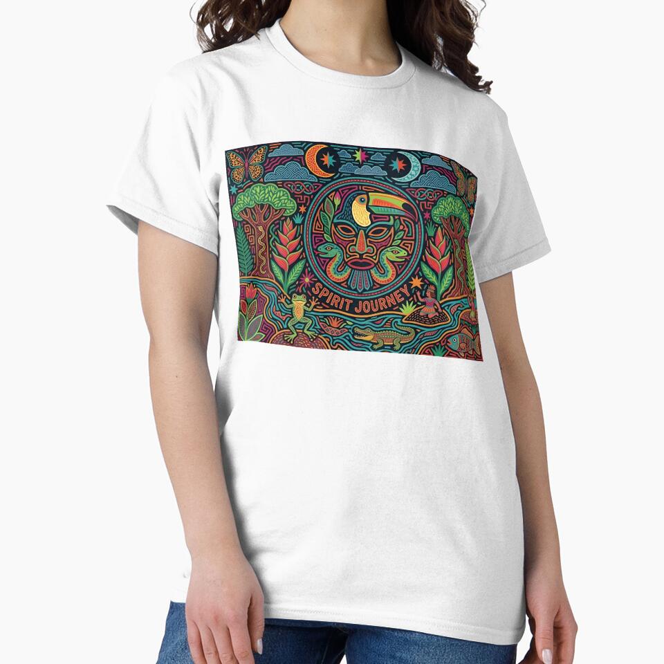 Spirit Journey Toucan Mola Art | Traditional Indigenous Shaman Mask | Vibrant Tribal Folk Tapestry by SergioMiklos