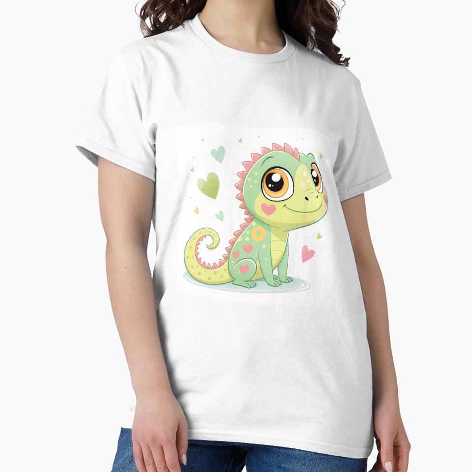 Kawaii Chibi Iguanna with Sparkling Pastel Hearts - Pastel Lizard Magic by Sprklebrand