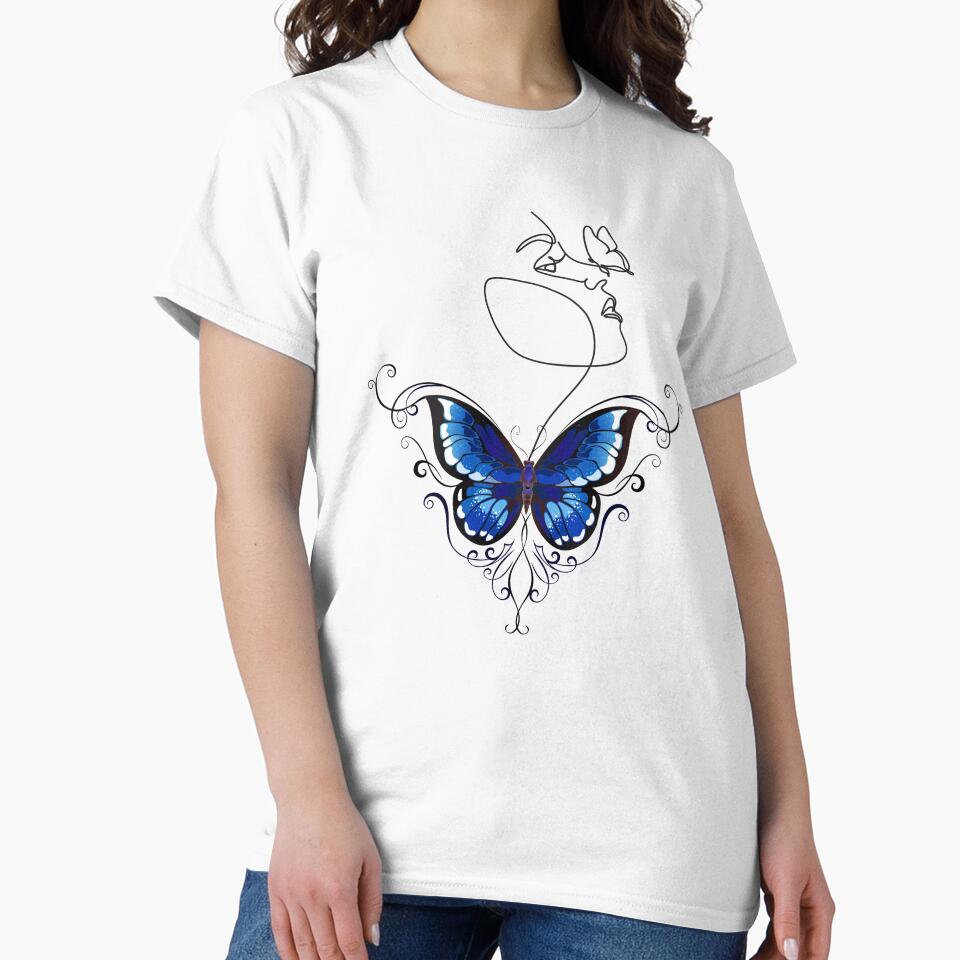 Woman Blue Butterfly FLoral by LaceRenee