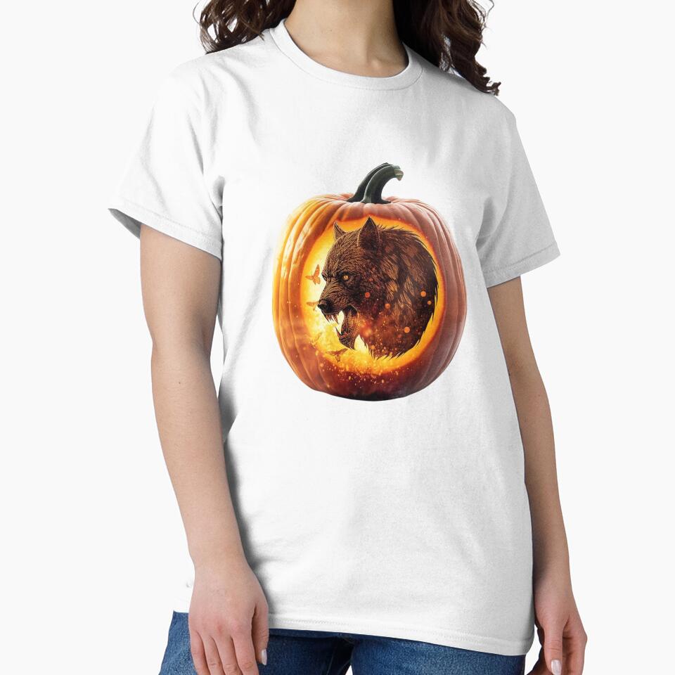 Magical Werefox Pumpkin Double Exposure Art – Perfect for Print on Demand Merchandise. by printeGear