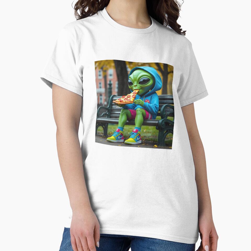 Funny space Alien Eating Pizza by Art-NestEG