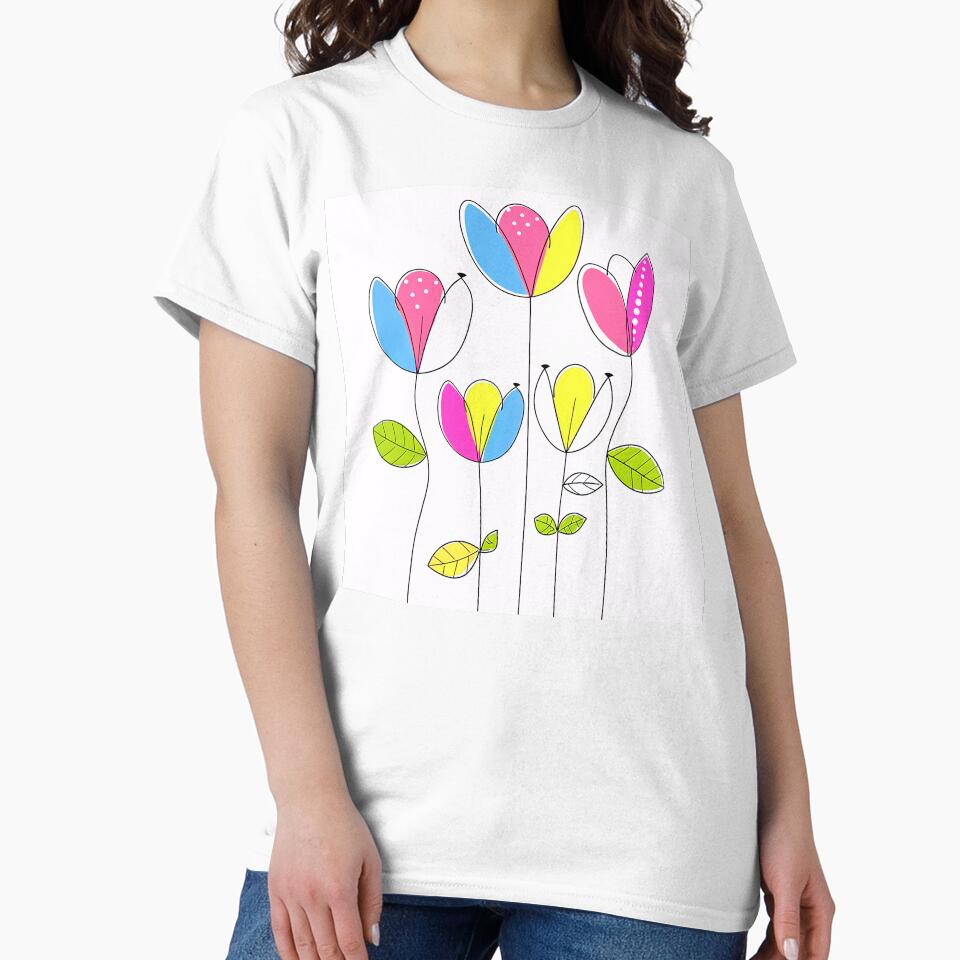Pink, Blue, And Yellow Floral Line Art Designs by DEC02
