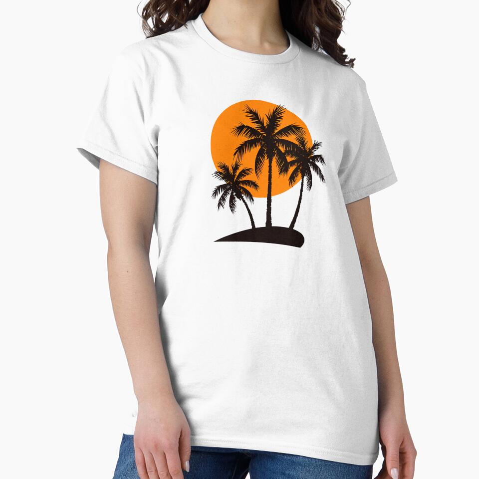 Beach Vacation T-Shirt – Palm Tree Island Sunset Outfit Graphic Tee by VikArtStudio