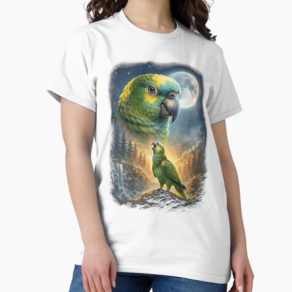Funny Yellow Naped Amazon Howling Moon Art Parrot Lover by DoodleTortle