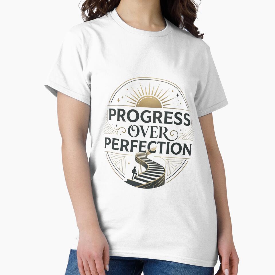Premium Progress Over Perfection Luxury Typography Motivational T-Shirt Design by Ponsak