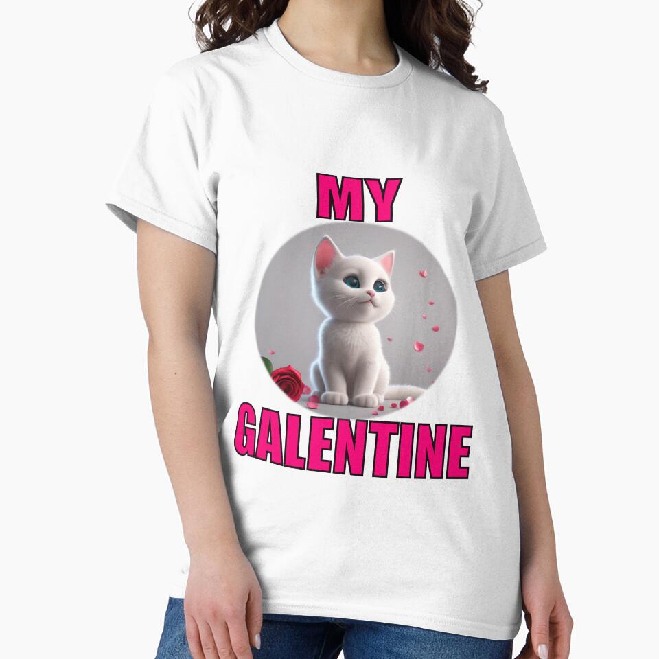 Pink hearts and red Roses and Soft Super Cute white kitten on Galentines day and Galentines party, gift idea for Galentines day by sailorsam1805
