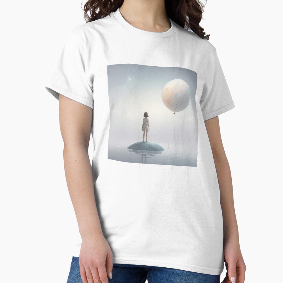 Dreamy Floating Balloon Girl T-Shirt | Surreal Minimal Art Unisex Tee by PYRAMIDA Co.