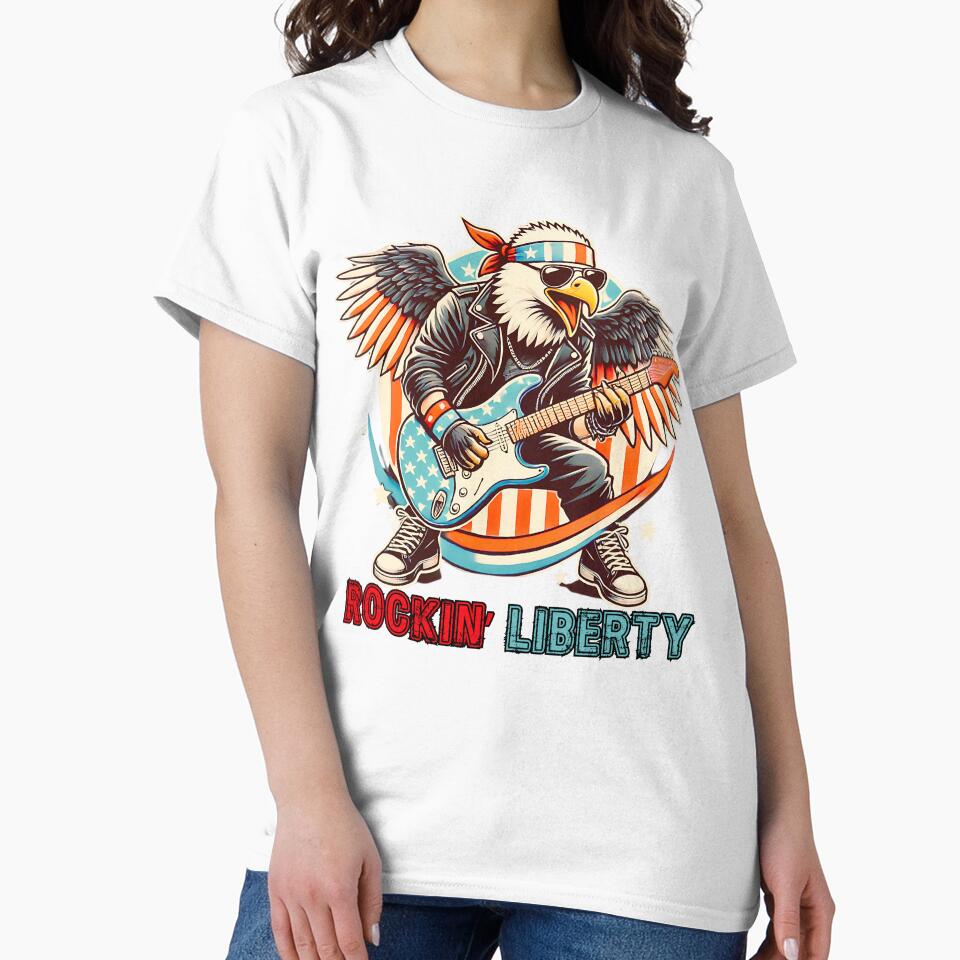 Patriotic Eagle Rockin' Liberty Guitar Tee – American Pride and Freedom by BlankCanvasHaHa