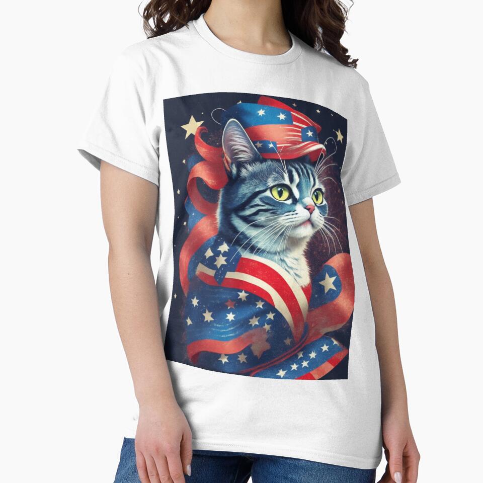 Sparkling Independence - Patriotic Cat with Star-Spangled Hat by LEVI SALVIAN JANITRA