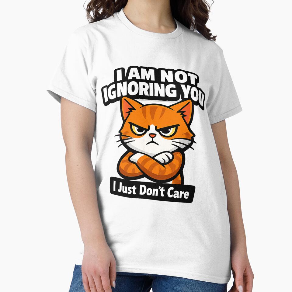 Angry Cat “I Just Don’t Care” Funny Minimalist T-Shirt Design by LioraStudio