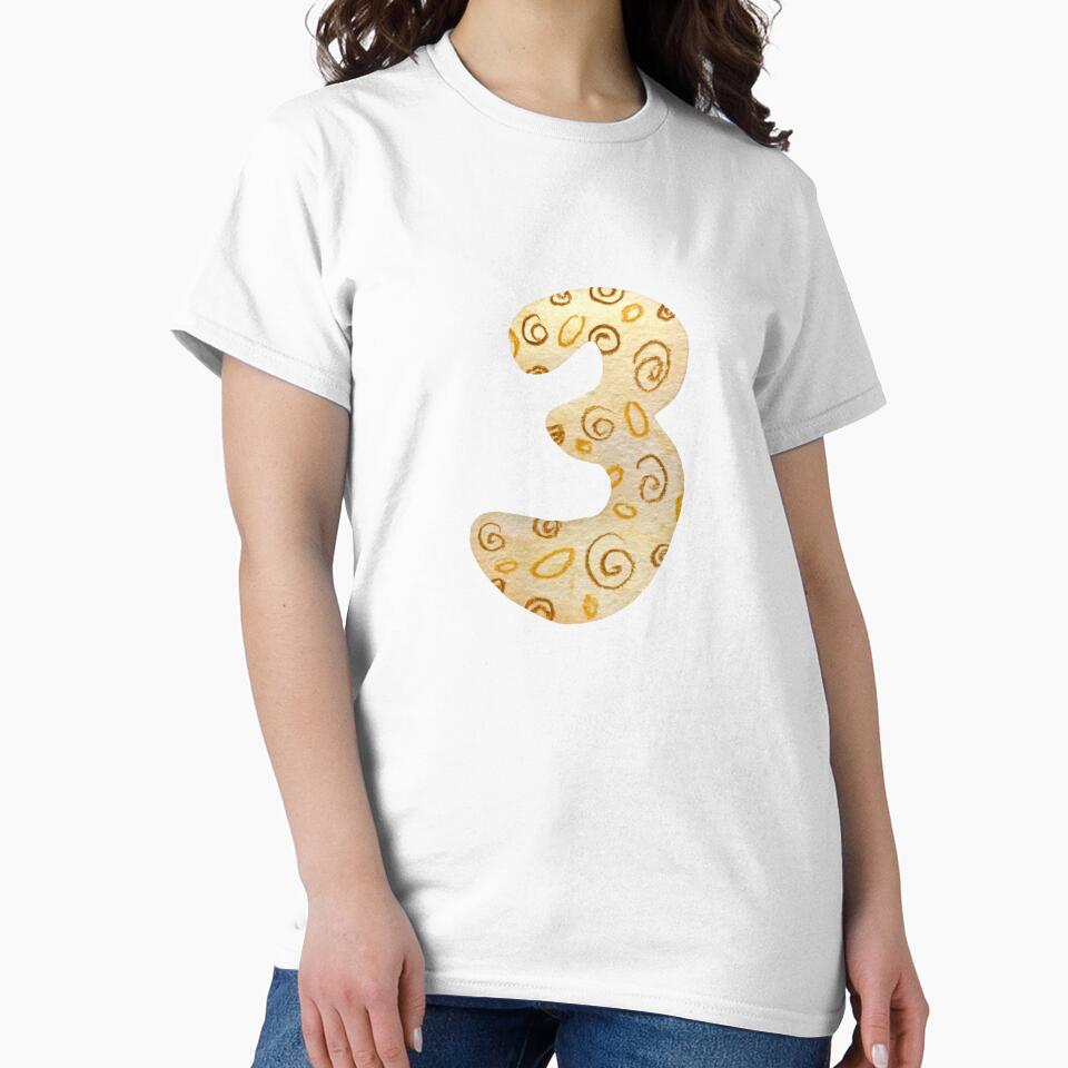 Number three figure beige textured a watercolor black by Yana Mustafina | Boho Soulful Designs