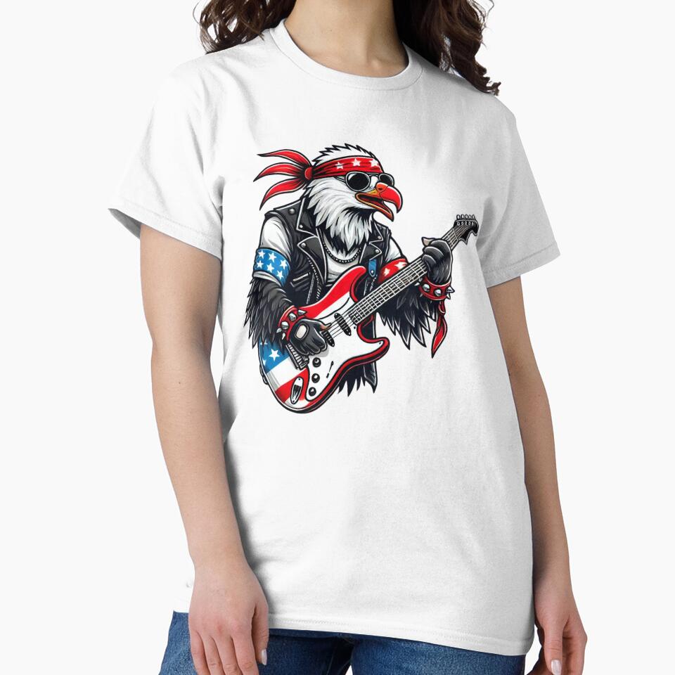 Patriotic Eagle Guitarist Tee – Red, White, and Blue Rock 'n' Roll by BlankCanvasHaHa